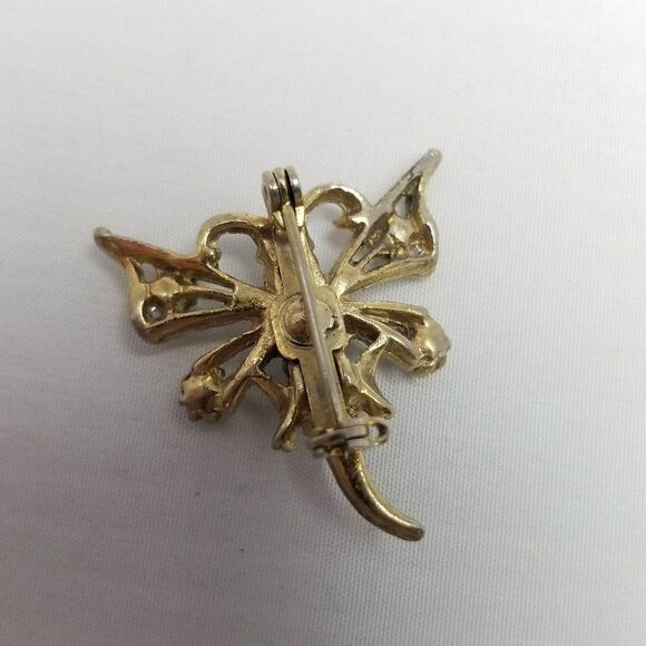 Vintage Little Blue Rhinestone Shaped Brooch, Gold Tone Insect Butterfly Moth - Picture 3 of 6